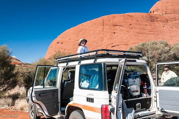 Leah directs activities from the top of our Land Cruiser