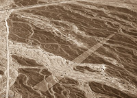Flood channels, parallel markings, Nazca Lines; Pan American Hwy across the top