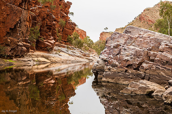 Water hole in Ormiston Gorge, West MacDonnell Nat'l Park.  The camera was level, the rocks are tilted!