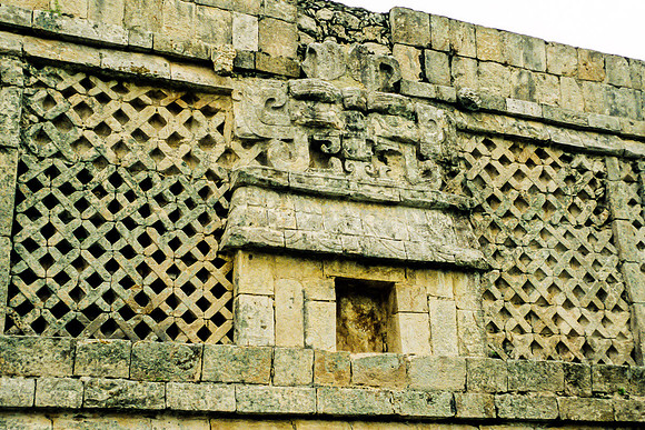 Uxmal - Stone lattice work on south building of Nunnary Quad.
