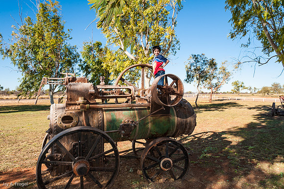 On an old farm engine