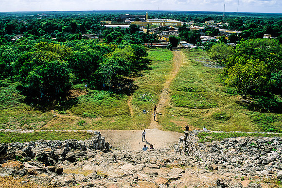 Izamal  -   view from top of the upper pyramid of Kinich Kak Moo  over the town of Izamal